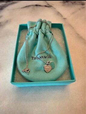 Tiffany & Co. Sterling Silver Double Heart Necklace - Turquoise
